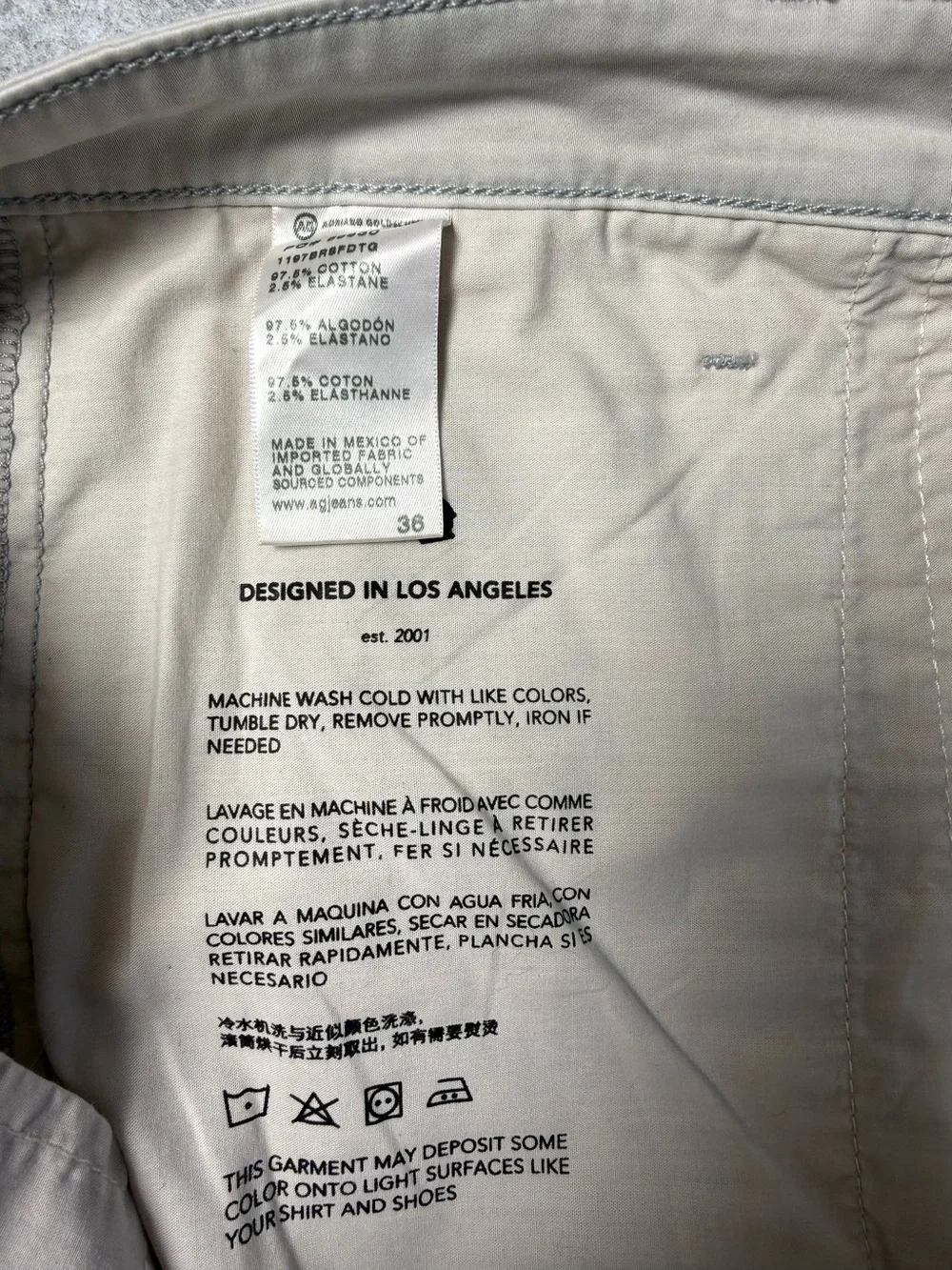 AG Adriano Goldschmied Cream Flat-Front Wanderer Chino Shorts — Size 36